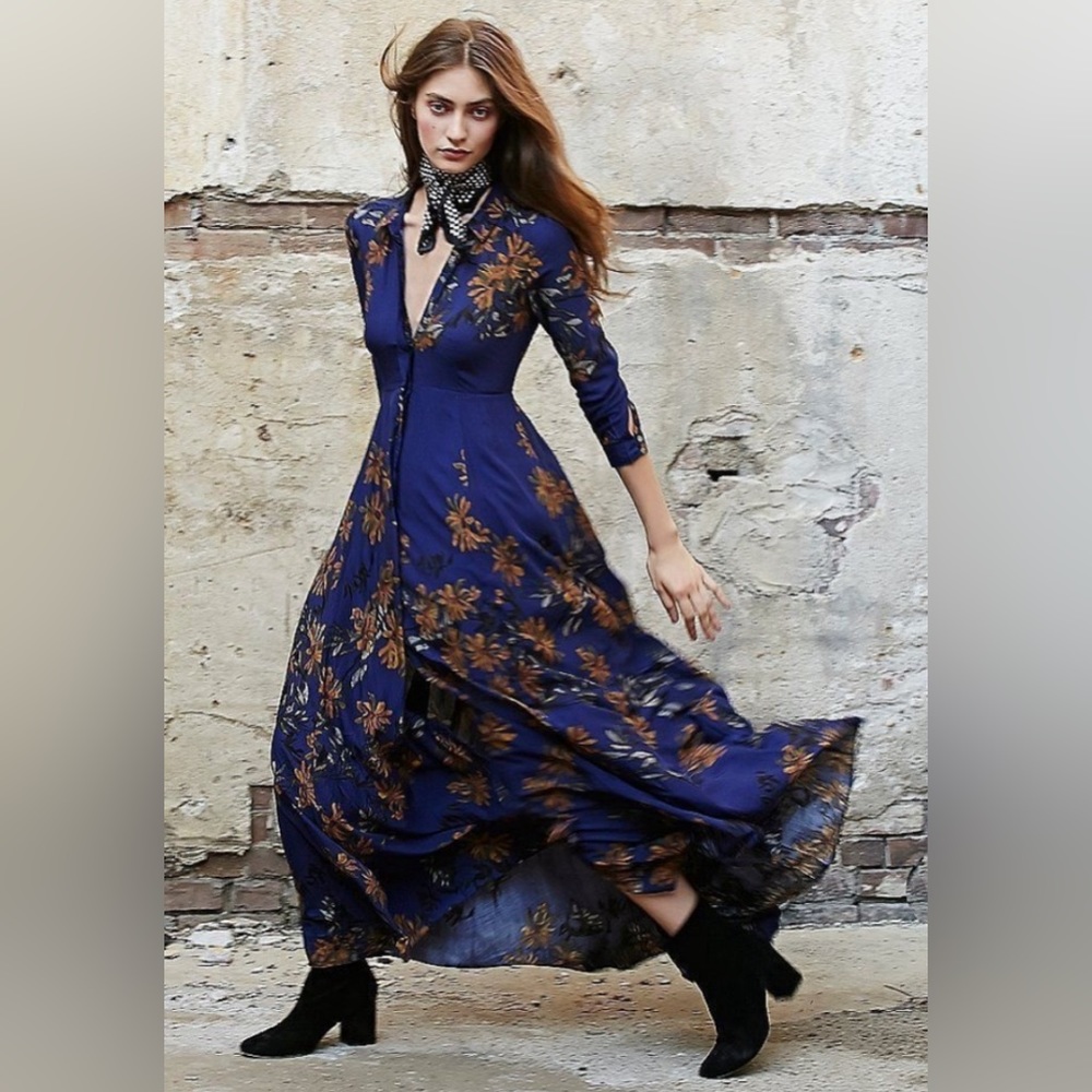 Free People After The Storm Maxi Floral Blue Dress